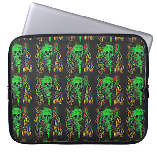 Green Skull and Crossbones Flames Laptop Sleeve