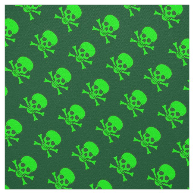 Green Skull and Crossbones Pattern Fabric (Swatch)