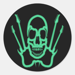 GREEN SKULL AND GUITARS CLASSIC ROUND STICKER