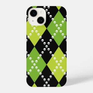 Green Skull Argyle Motif iPhone 14 Case
