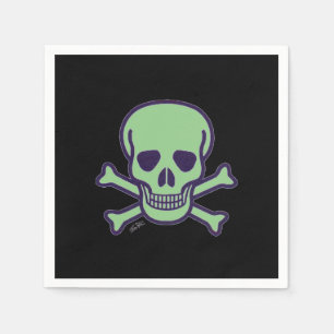 Green Skull black cocktail paper napkins