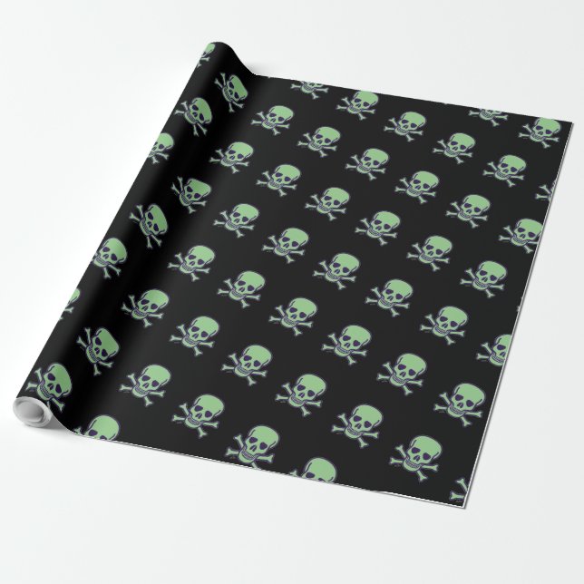 Green Skull black glossy wrapping paper (Unrolled)