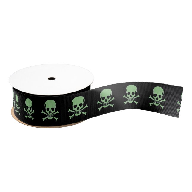 Green Skull black ribbon spool Grosgrain Ribbon (Spool)