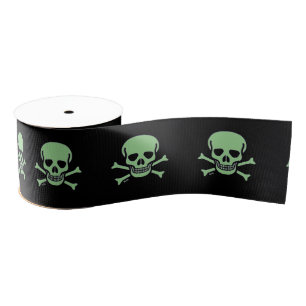 Green Skull black ribbon spool Grosgrain Ribbon