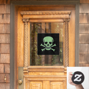 Green Skull black square window cling front stick
