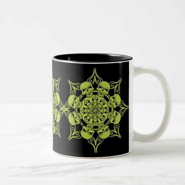 Green Skull Circle Two-Tone Coffee Mug (Right)