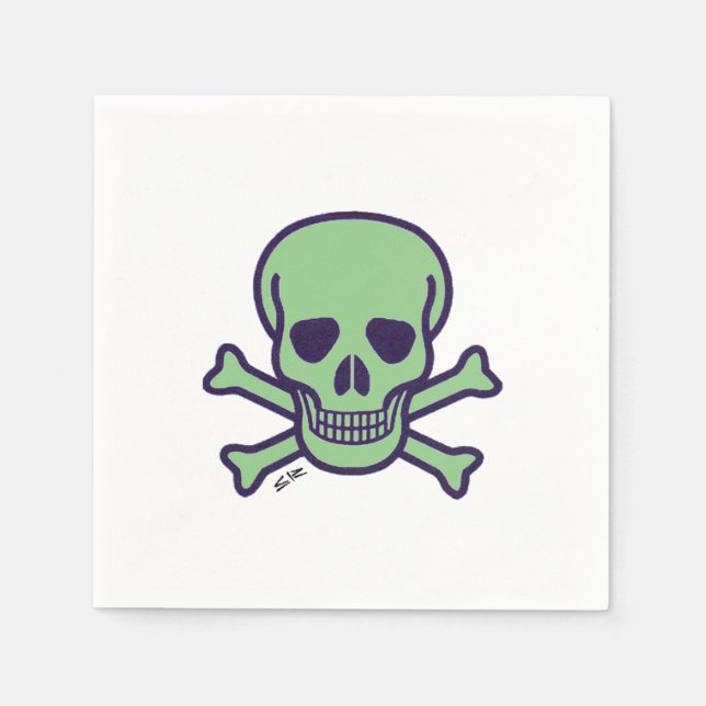 Green Skull cocktail paper napkins (Front)