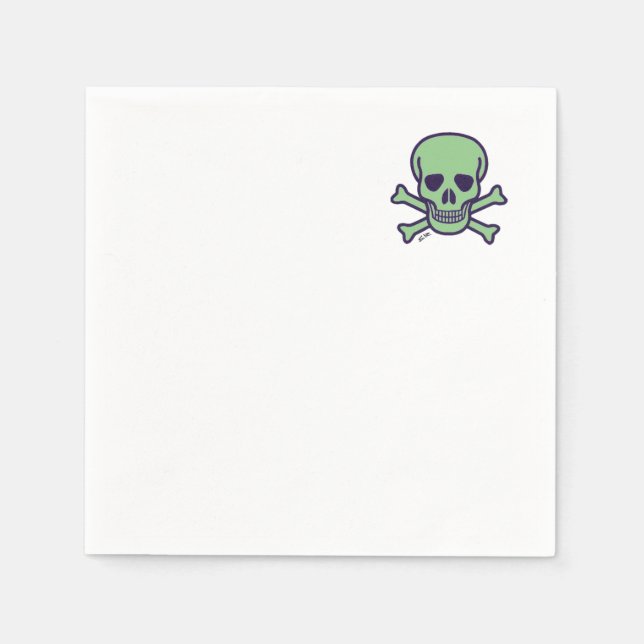 Green Skull cocktail paper napkins corner (Front)