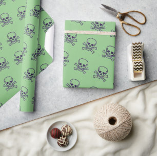 Green Skull green glossy wrapping paper