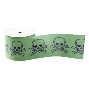 Green Skull green ribbon spool Grosgrain Ribbon