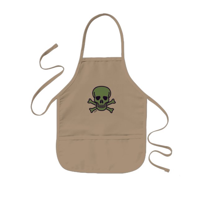 Green Skull kids khaki chef apron (Front)