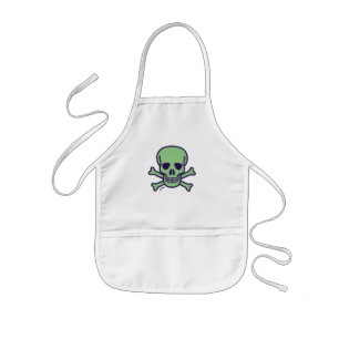 Green Skull kids white chef apron