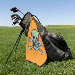 Green Skull orange golf towel