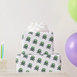 Green Skull white glossy wrapping paper