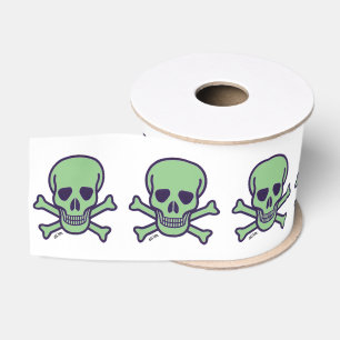 Green Skull white ribbon spool Grosgrain Ribbon