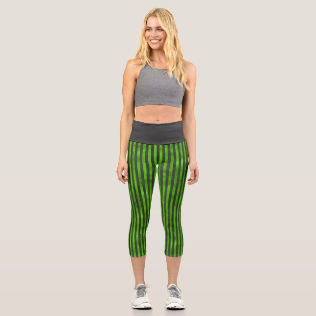 Green Skulls and Sunflower Series Design 11   Capri Leggings (Front)