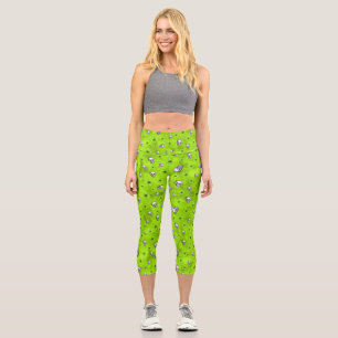 Green Skulls and Sunflower Series Design 1 Capri Leggings