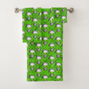 Green Skulls and Sunflower Series Design 3  Bath Towel Set