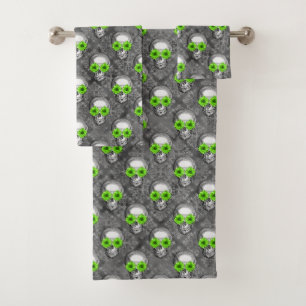Green Skulls and Sunflower Series Design 5   Bath Towel Set