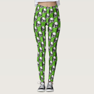 Green Skulls and Sunflower Series Design 6 Leggings
