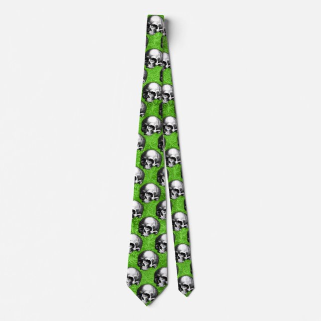 Green Skulls and Sunflower Series Design 6 Tie (Front)