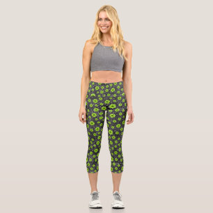Green Skulls and Sunflower Series Design 7  Capri Leggings