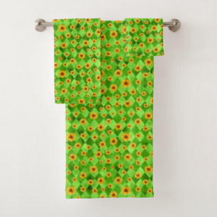 Green Skulls and Sunflower Series Design 8 Bath Towel Set