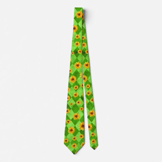 Green Skulls and Sunflower Series Design 8  Tie (Front)