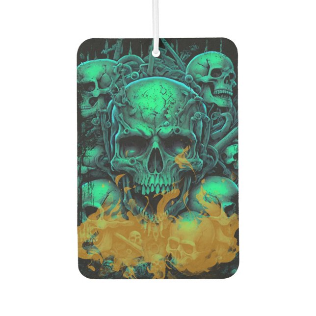 Green Skulls Flames Gothic Scary Lifestyle Car Air Freshener (Front)