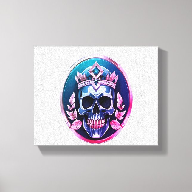 Green Skulls with Black Wings and Floral Crown in  Canvas Print (Front)