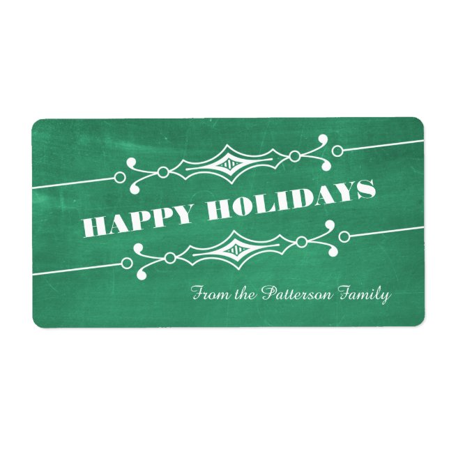 Green Slanted Chalkboard Holiday Labels (Front)