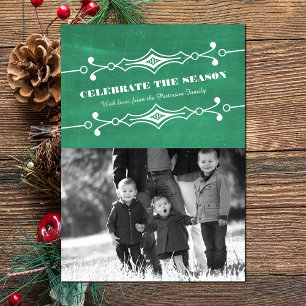 Green Slanted Chalkboard Holiday Photo Flat Card