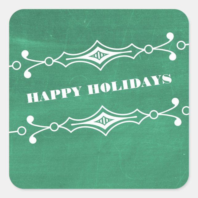 Green Slanted Chalkboard Holiday Stickers (Front)
