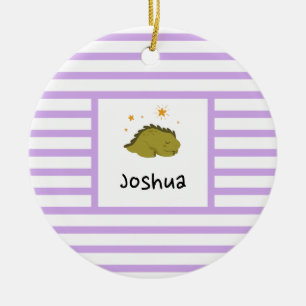Green Sleepy Baby Dino Purple Stripe Modern Ceramic Tree Decoration