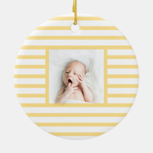 Green Sleepy Baby Dino   Yellow Stripe Modern Ceramic Tree Decoration