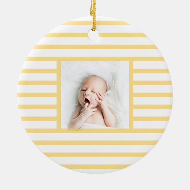 Green Sleepy Baby Dino | Yellow Stripe Modern Ceramic Tree Decoration (Back)
