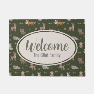 Green Sleepy Little Woodland Critters Doormat