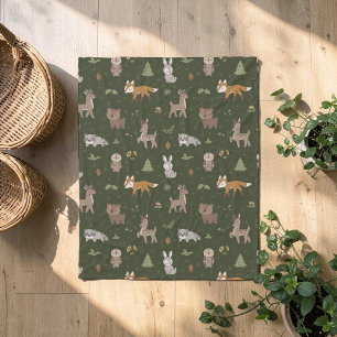 Green Sleepy Little Woodland Critters Fleece Blanket