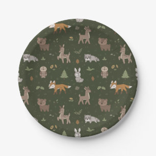Green Sleepy Little Woodland Critters Paper Plate