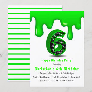 Green Slime 6th Birthday Invitations