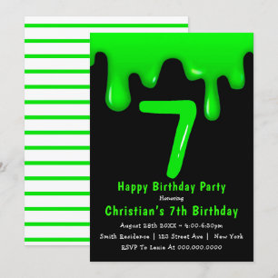 Green Slime 7th Birthday Invitations