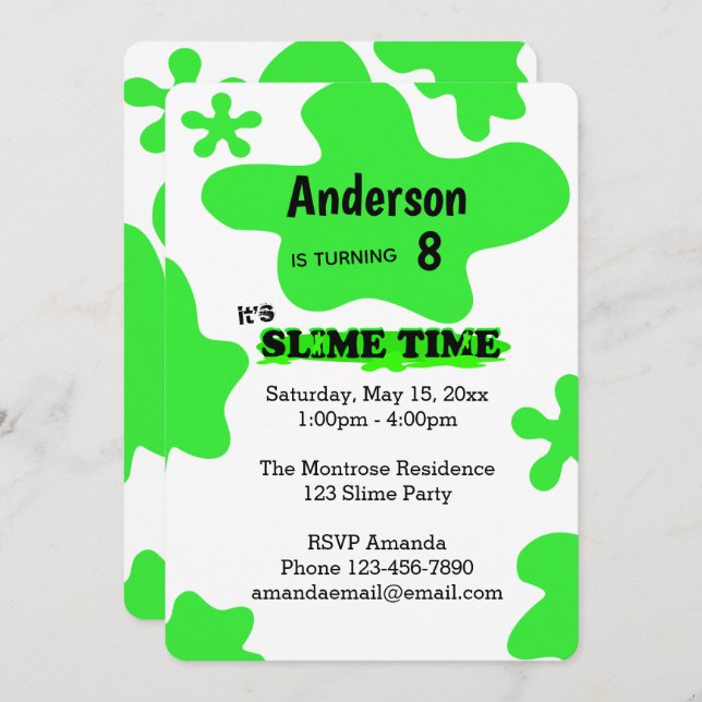 Green Slime Birthday Invitation (Front/Back)