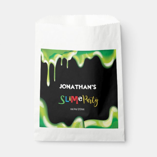 Green slime boys birthday party favour bags (Front)