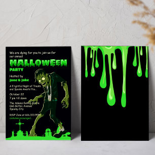 Green Slime Cemetery Zombie Halloween Adult Party  Invitation