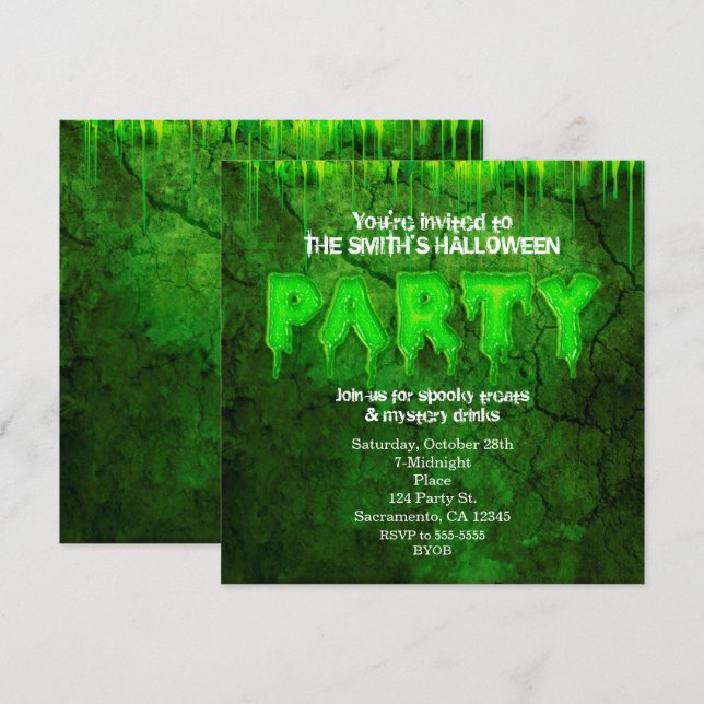 Green Slime Fun Halloween Party Invitations (Front/Back)