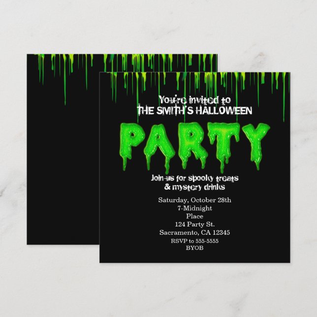 Green Slime Fun Halloween Party Invitations (Front/Back)