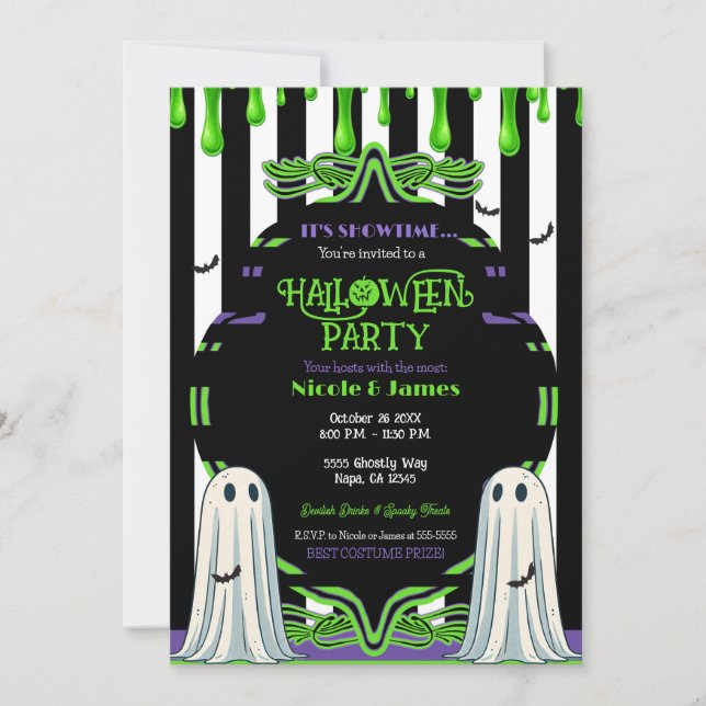 Green Slime Halloween Ghost Costume Party  Invitation (Front)