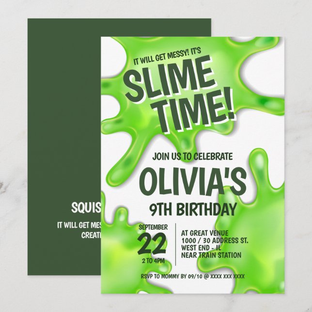 Green Slime Party Birthday Invitation (Front/Back)
