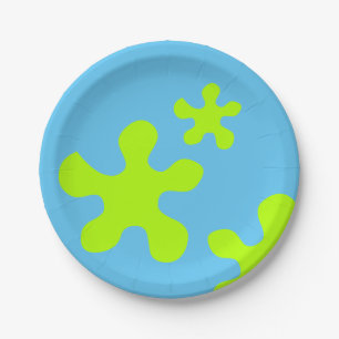 green slime slimy blue party paper plate, plates