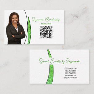 Green Sliver Faux Glitter Photo QR Professional Business Card